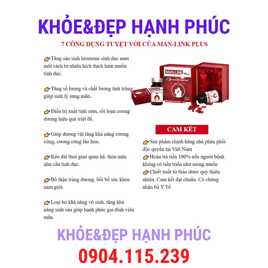 Manlink plus giữ lửa đam mê cho nam giới Vinalink Group – 30 viên/lọ