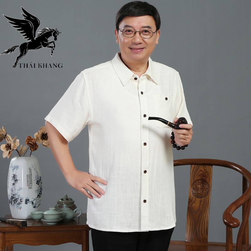 Áo sơ mi đũi nam tay ngắn cổ trụ trung niên SIÊU MÁT mặc thoải mái loại áo sơ mi ngắn tay form rộng OG59 | BigBuy360 - bigbuy360.vn