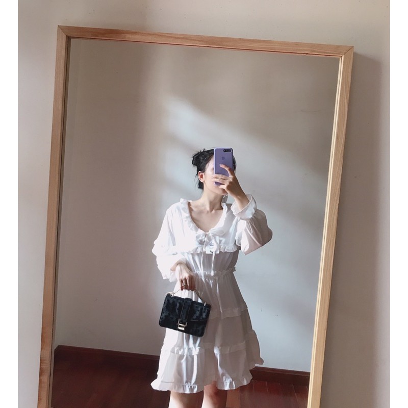 💃 Đầm Nữ Viền Bèo Buộc Nơ Dáng Ngắn 2 Màu | BigBuy360 - bigbuy360.vn