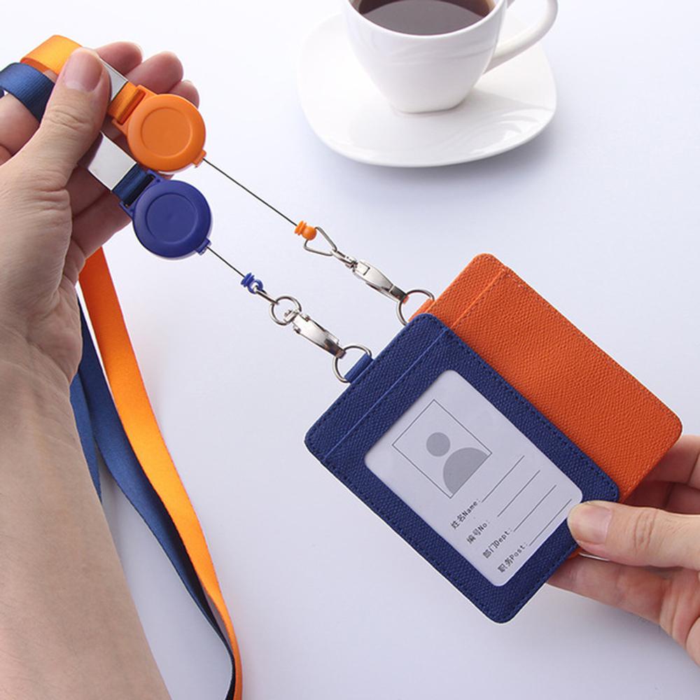 Dây Đeo Thẻ ID Bằng Da PU Chất Lượng Cao Có Thể Thu Gọn