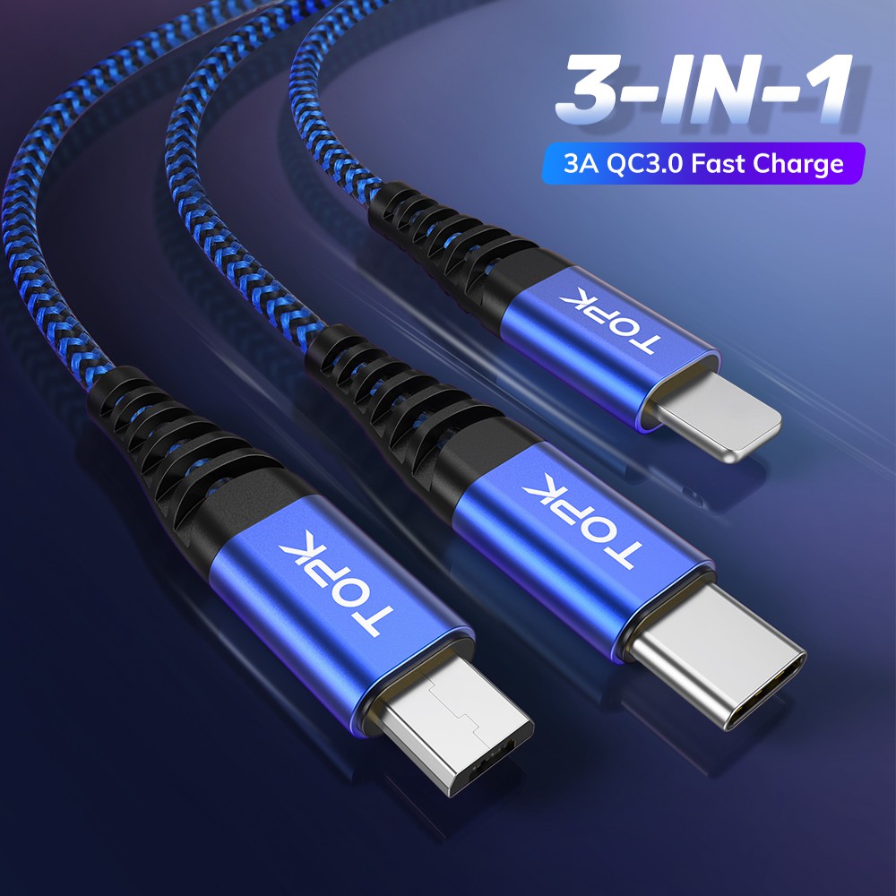 TOPK Dây Cáp Sạc Nhanh AN24 3 Trong 1 Cổng Micro USB Type C