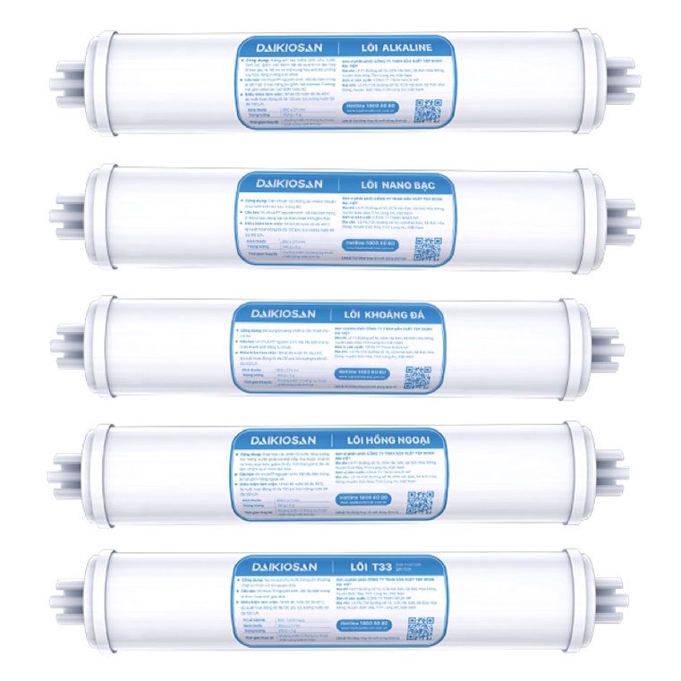[Chính hãng] Bộ 5 lõi bù khoáng Daikiosan (T33 - Khoáng đá - Nano bạc - Hồng ngoại - Alkaline)