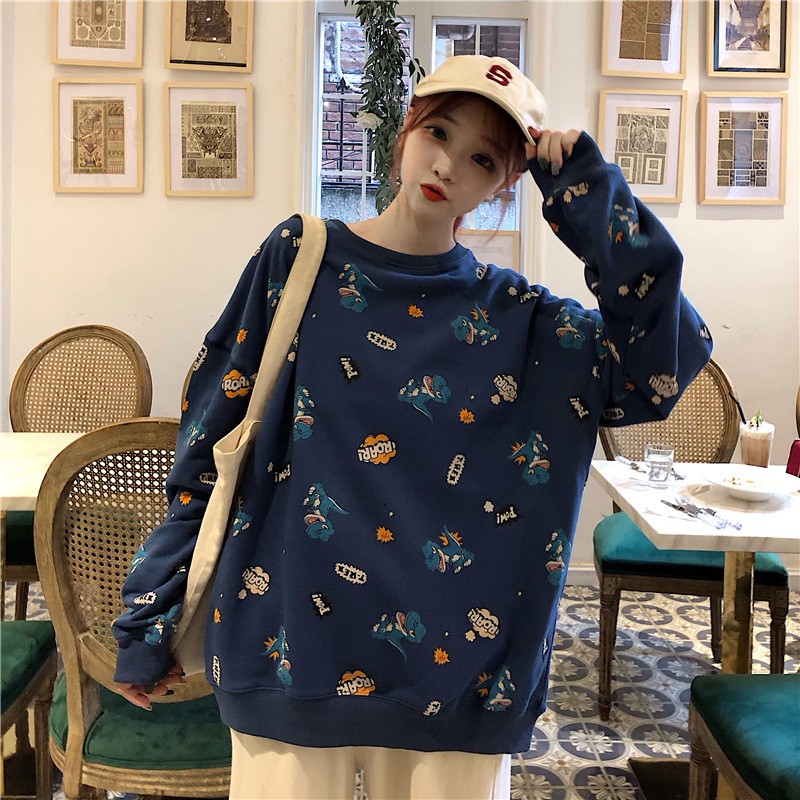 FREESHIP 50K Áo sweater nỉ họa tiết khủng long unisex