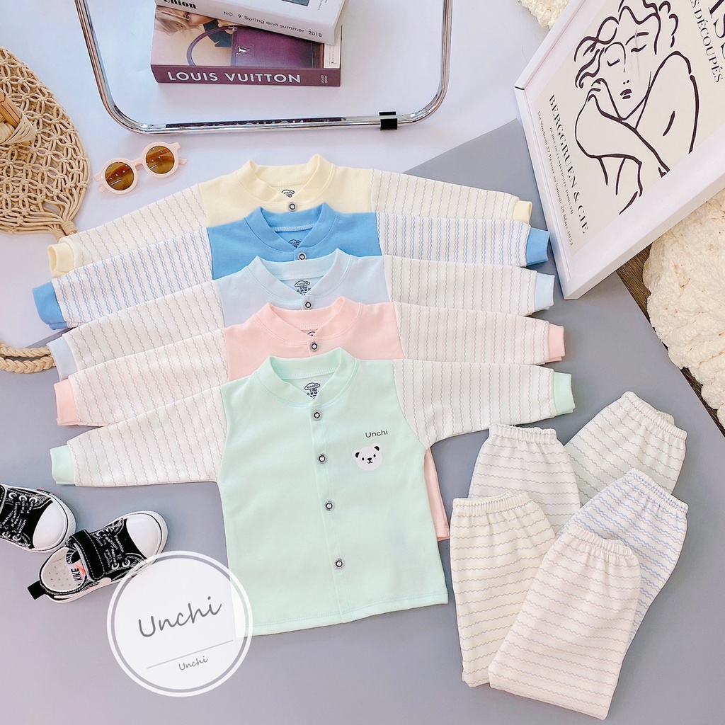 Bộ thu đông cotton nỉ Unchi cài giữa bé trai/ bé gái