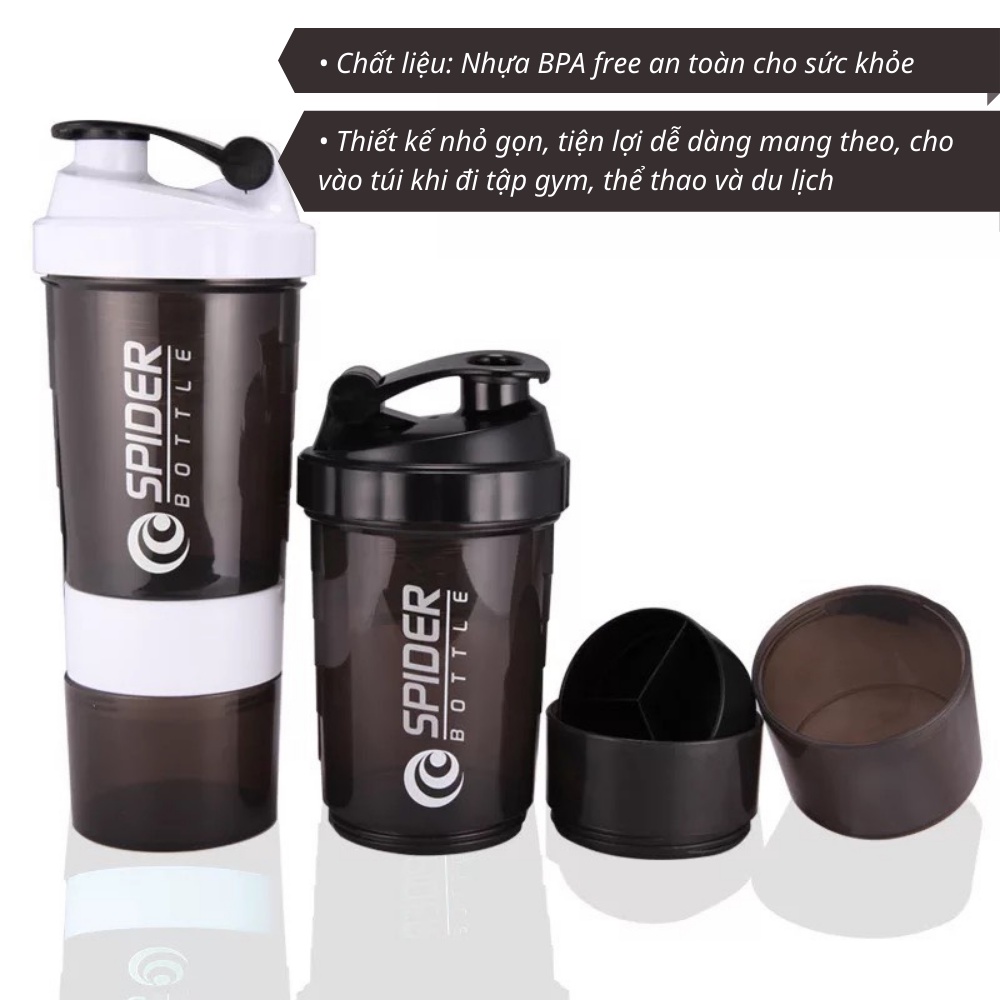 Bình Lắc Shaker Tập GYM 3 Ngăn Tiện Dụng 500 ML DUTANO