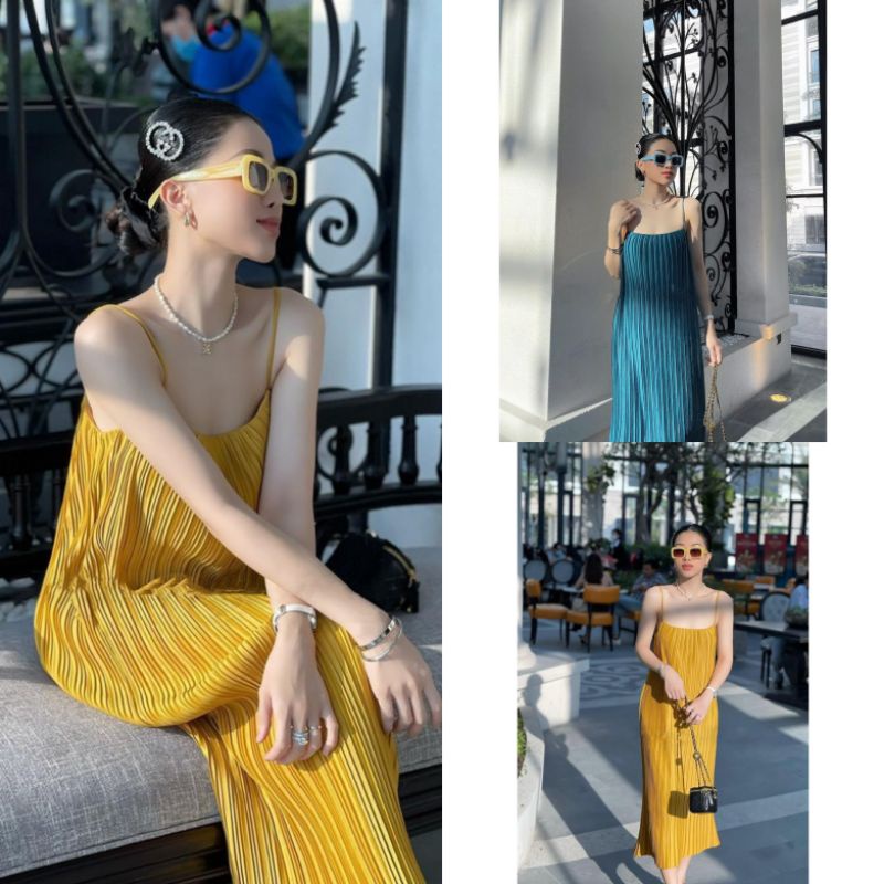 Đầm Hai Dây MS.1238 Đầm Chất Voan Dập Ly, Thiết Kế Dáng Suông Dài, Dáng Maxi Dài Ngang Bắp Chân