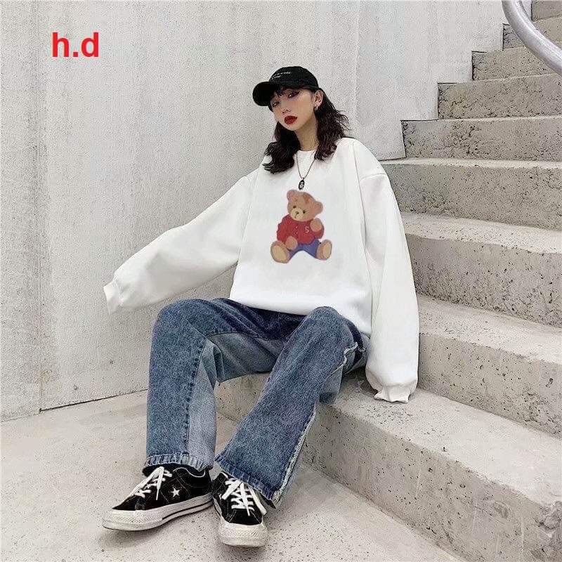 Áo Sweater cổ tròn Gấu Đen, Đỏ form rộng UlzzangChất nỉ cotton đẹp Không Bai xù⚡️Áo mùa đông ấm áp Unisex nam nữ