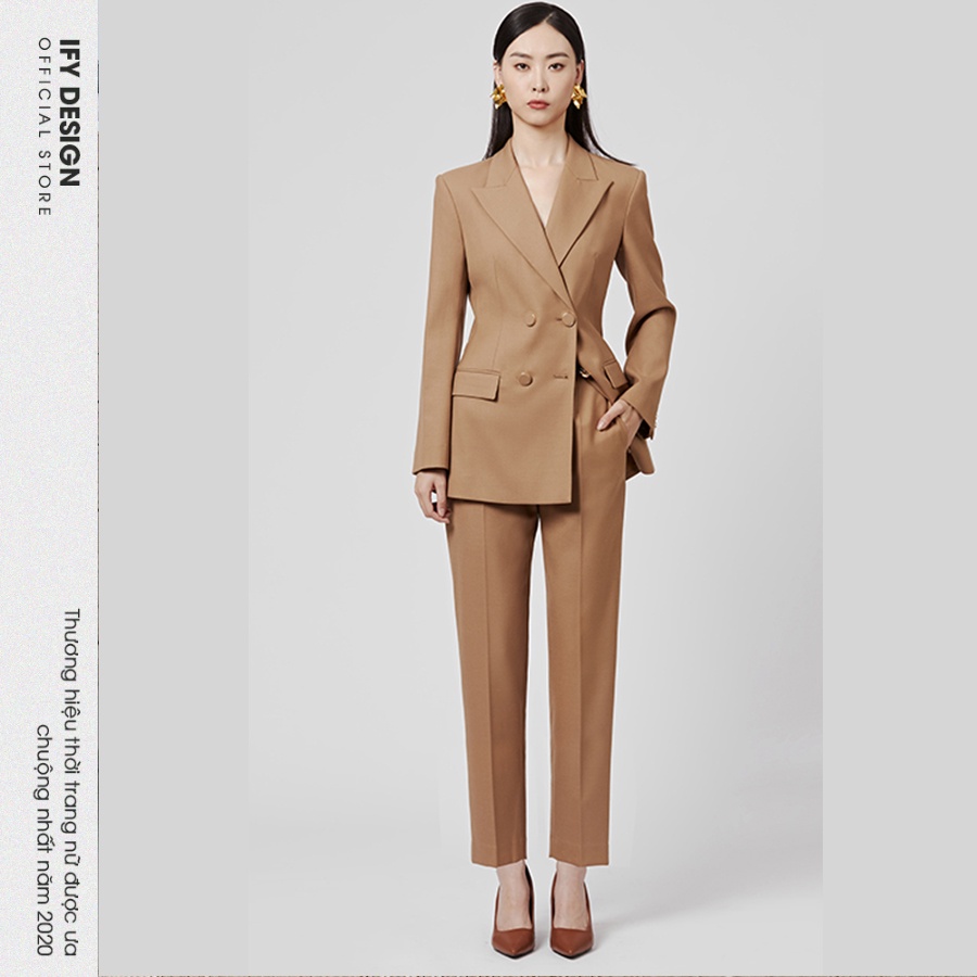 Áo vest nữ cúc bọc cao cấp màu nâu IFY Design FS212A | BigBuy360 - bigbuy360.vn