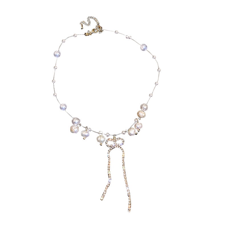 Vòng Cổ Chuỗi Hạt Ngọc Trai Thắt Nơ Tua Rua Phong Cách Hàn Quốc Thời Trang Cho Nữ