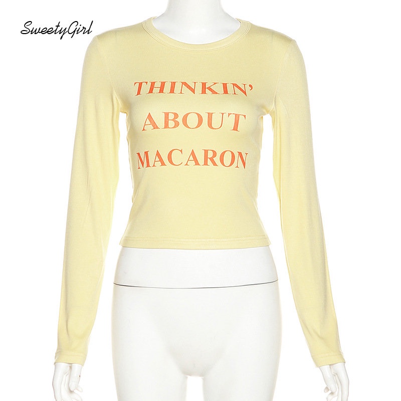 Áo Thun Tay Dài Cổ Tròn In Chữ Phối Màu Tương Phản Thời Trang 2022 Cho Nữ