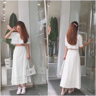 SET ÁO CROP ĐỤC LỖ KÈM CHÂN VÁY (KÈM HÌNH THẬT)