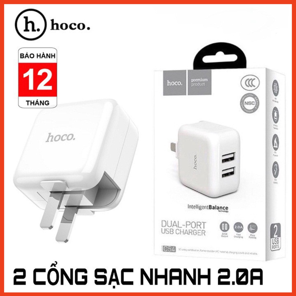 Củ sạc Nhanh Fast Charging - 2 Cổng USB 2A Hoco C54