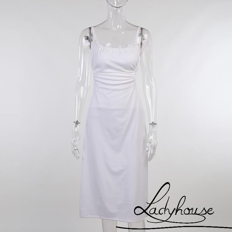 Đầm hai dây dáng dài màu sắc đơn giản thời trang mùa hè quyến rũ dành cho nữ