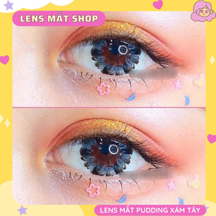 Lens mắt Pudding xám tây 🔥 SIÊU XINH 🔥 lens vân cánh hoa tạo hiệu ứng bắt mắt