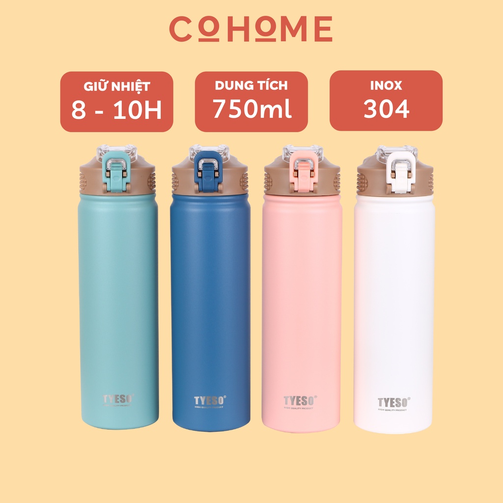 Bình nước giữ nhiệt inox 304 cao cấp 750ml, bình nước có ống hút silicone, giữ nhiệt 8H