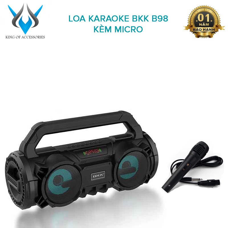 Loa karaoke xách tay BKK B98 tích hợp jack cắm micro 6.5mm - kèm micro có dây (đen)