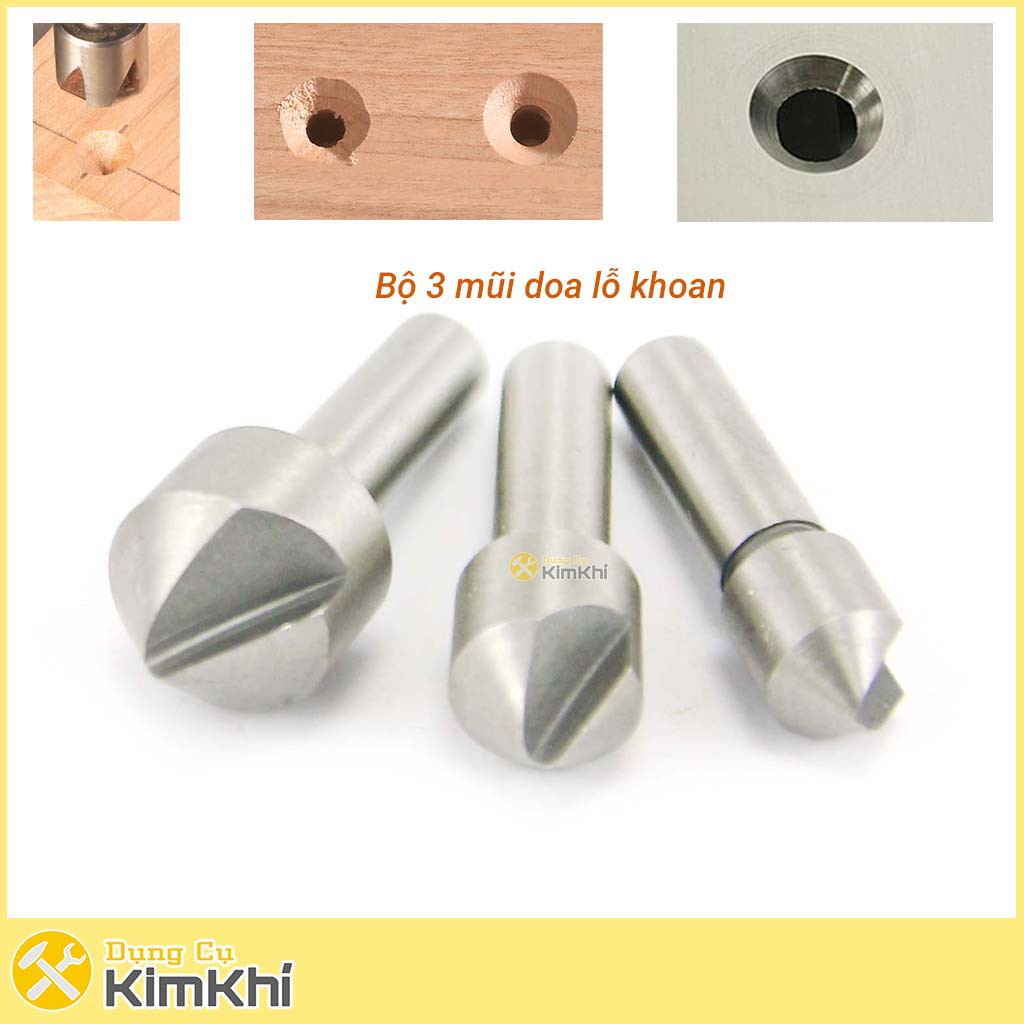 Bộ 3 mũi doa lỗ khoan nhôm, gỗ lưỡi đơn 10-16mm thép gió HSS4241