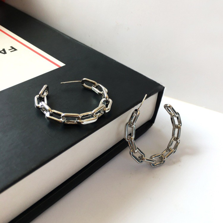 Bông tai tròn kiểu mắt xích cá tính sang trọng phong cách hàn quốc dành cho nữ - Mely D54