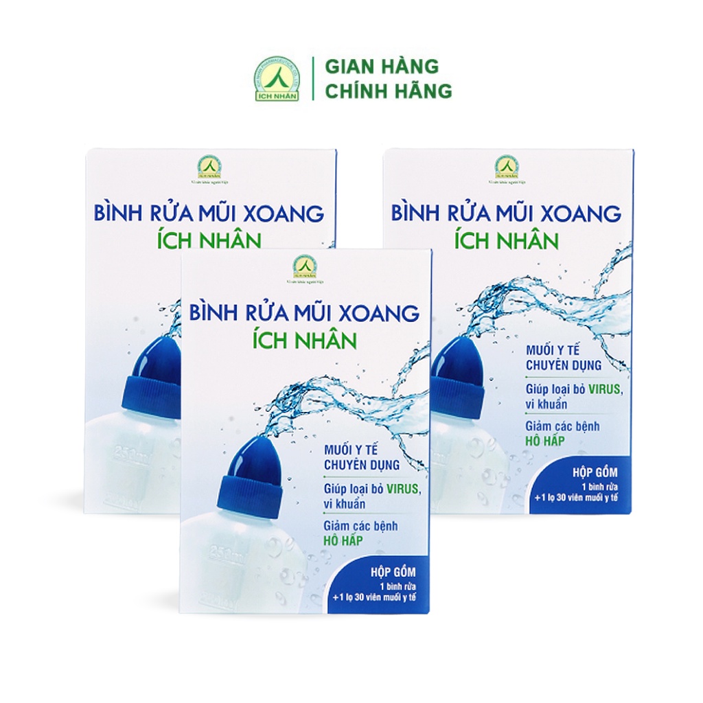 Combo 3 bộ bình vệ sinh mũi họng Ích Nhân tiện lợi dùng cho cả gia đình - 1 bộ gồm bình và 1 muối y tế 30 viên