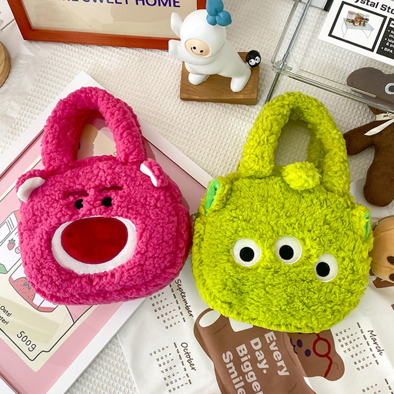 Túi Đeo Vai Bằng Vải Bông Hình Gấu/Dâu Tây Dễ Thương Cho Nữ