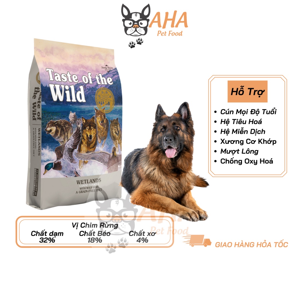 Thức Ăn Cho Chó Becgie Taste Of The Wild Da Lông, Cơ Bắp Bao 500g - Wetlands Thịt Chim Rừng, Trái Cây Rau Củ Quả