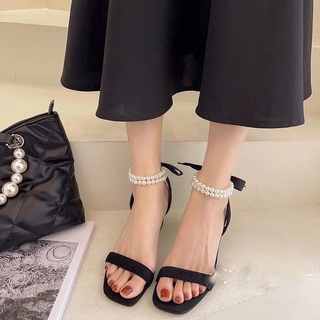 Giày sandal cao gót quai ngọc buộc nơ tiểu thư