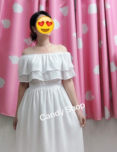 Đầm maxi voan trễ vai bèo xinh xắn + Ảnh thật | BigBuy360 - bigbuy360.vn