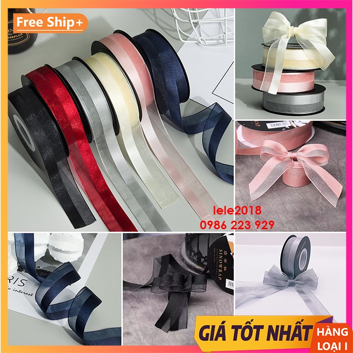 (Lẻ 5m &amp; 3m) Ruy băng voan nửa 25mm loại đẹp, ❤️13 màu hot ❤️ ruy băng nửa voan