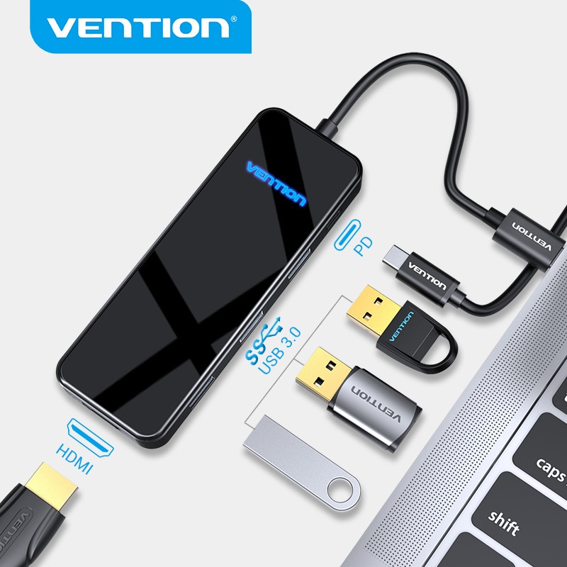 Bộ Chia Vention 5 Trong 1 Type-C Hub 4k 5gbps Với Hdmi / 3xusb 3.0 / 100w Pd Cho Laptop Pc Cellphone