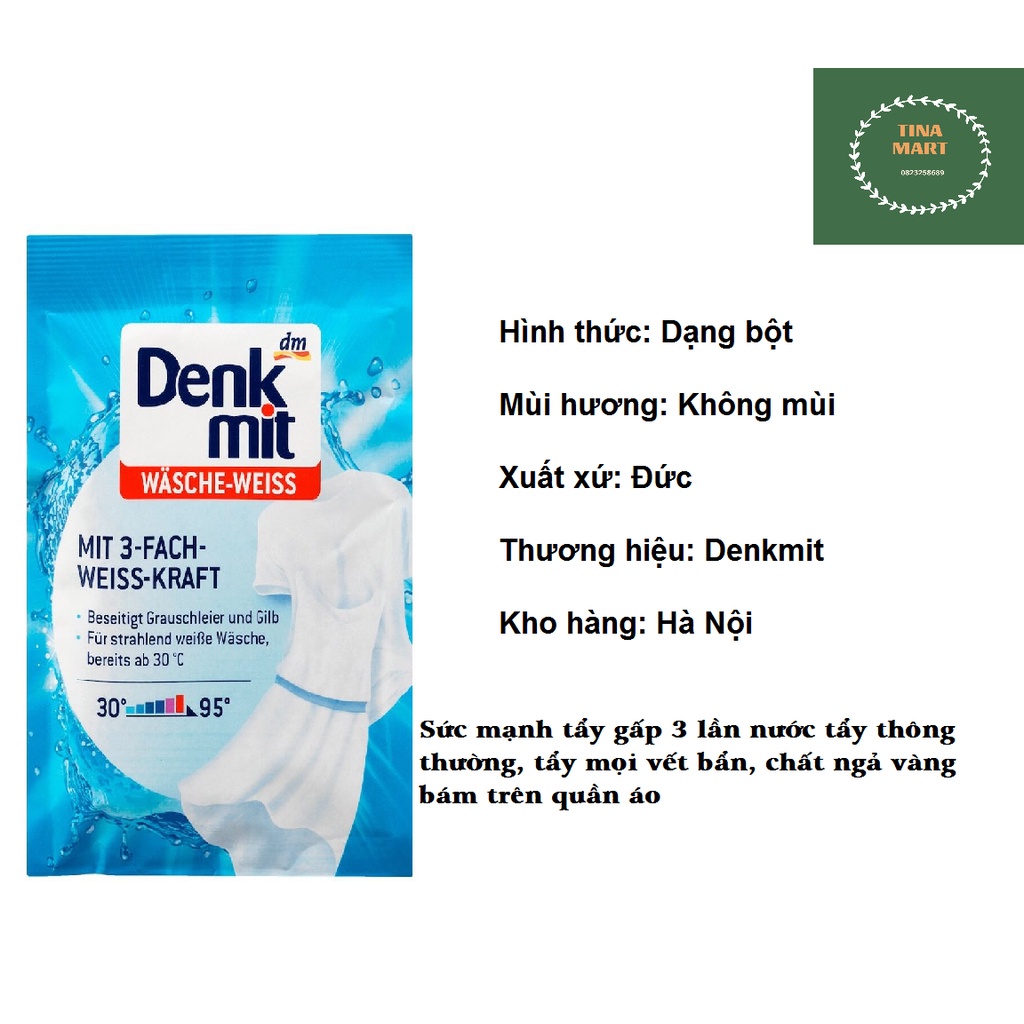 Bột tẩy trắng quần áo Denkmit siêu sạch chính hãng Đức, không mùi không gây hại da tay hiệu quả gấp ba lần