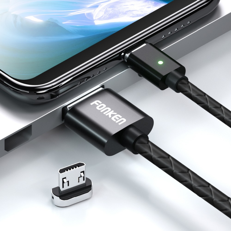 Dây Cáp Sạc FONKEN Hỗ Trợ Sạc Nhanh 3A Đầu Nam Châm Micro USB Dành Cho Android Iphone Type C