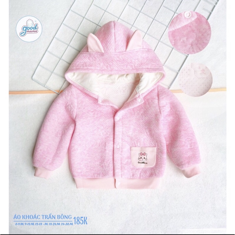 Khoác trần bông có tai thỏ, có túi hãng Goodmama- áo khoác trần bông