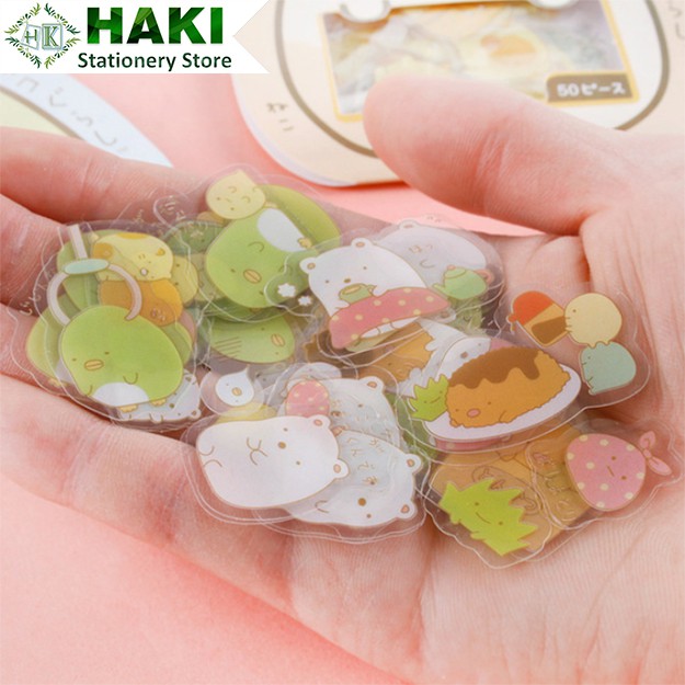 Sticker cute hoạt hình HAKI, hình dán sticker cute 50 miếng trang trí sổ đáng yêu dễ thương giá rẻ ST01
