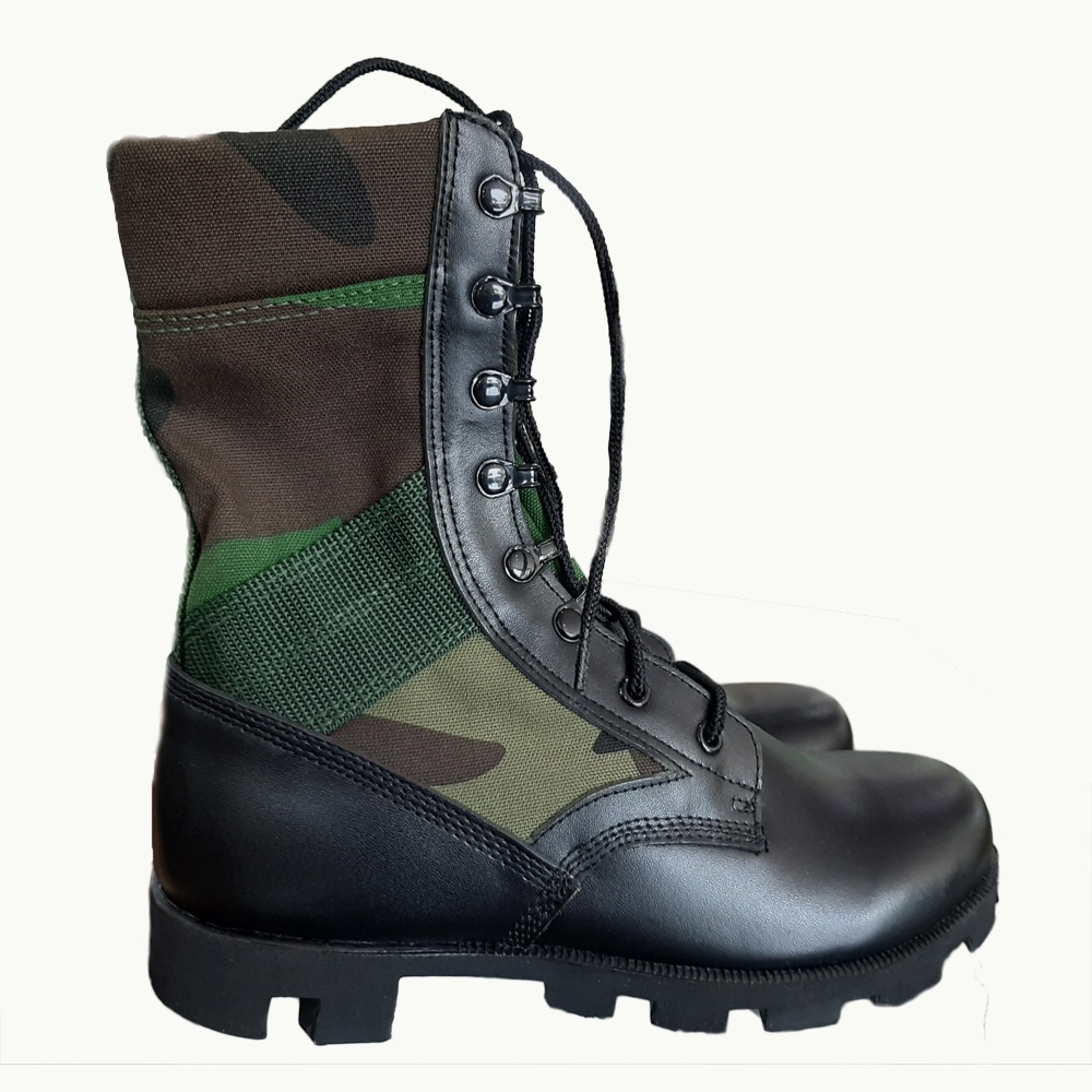 Giày ghệt nam SQ cổ cao. Giay boots lính NATO tiêu chuẩn Châu Âu màu xanh rằn ri da bò đế cao su