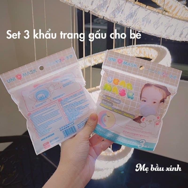 Set 3 cái khẩu trang cho bé hình gấu 3D cho trẻ 0-3 tuổi EMMIT