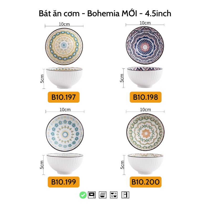 Bát ăn cơm - Chén ăn cơm họa tiết Bohemia vintage - Bohemia MỚI - 4.5inch - bộ đồ bàn ăn cao cấp