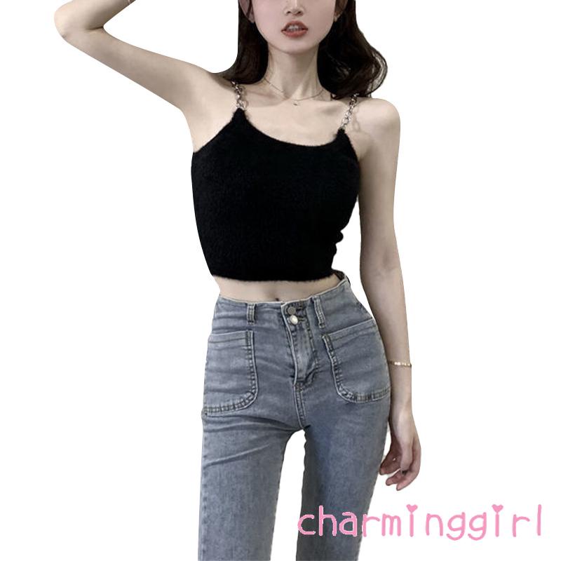 Áo croptop hai dây cổ chữ U màu sắc thời trang sành điệu cho nữ
