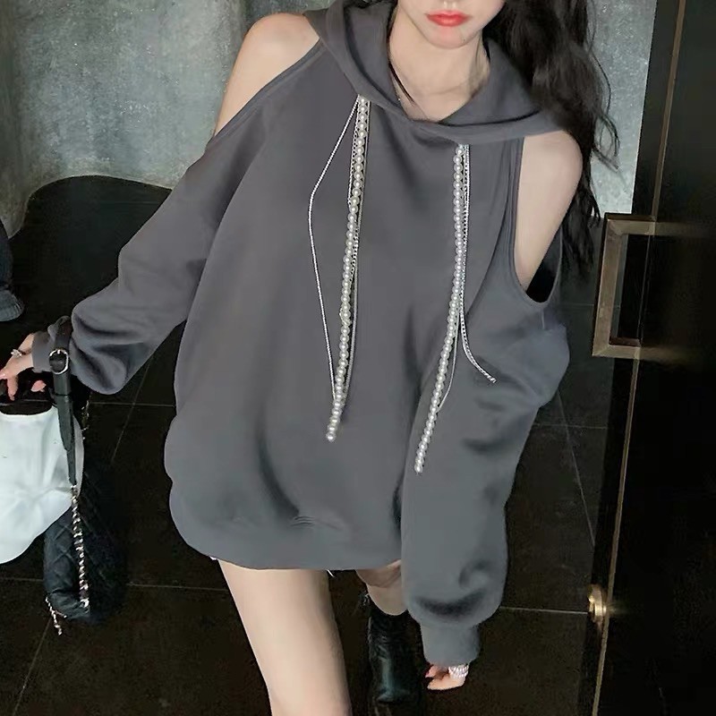 Hoodies xẻ vai dây ngọc trai