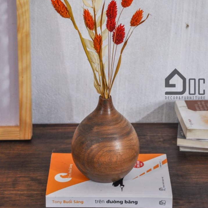 Lọ hoa gỗ đẹp, bình hoa bằng gỗ cắm hoa giả, hoa khô, hoa lụa Góc decor