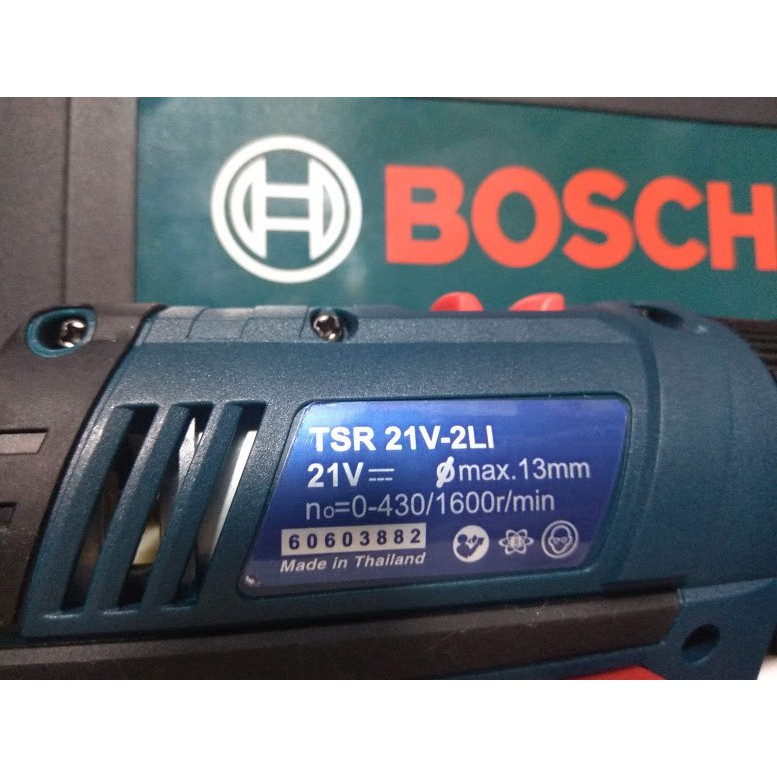 Máy khoan búa và bắt vít dùng pin BOSCH TSR 21V-2LI, 2 pin  21 vôn 2000mAH, Made in Thái lan, măng  danh thép 13mm.