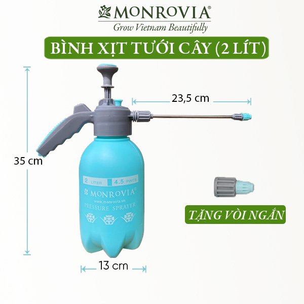 Bình Xịt Tưới Cây Monrovia 2 Lít, Phun Sương Tưới Cây Cảnh, Vòi Dài, Tặng Vòi Ngắn, Màu Xanh, Tiêu...