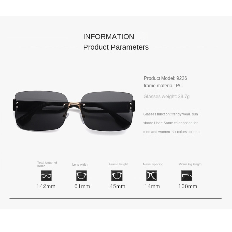 Kính Mát Gọng Vuông Không Viền Chống Tia UV Phong Cách Retro Mới Cho Nam Nữ