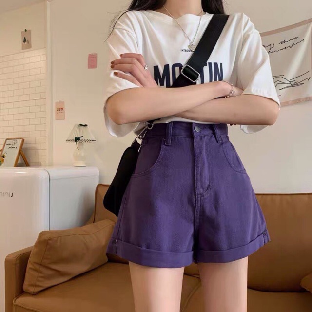 Quần short jeans màu tím