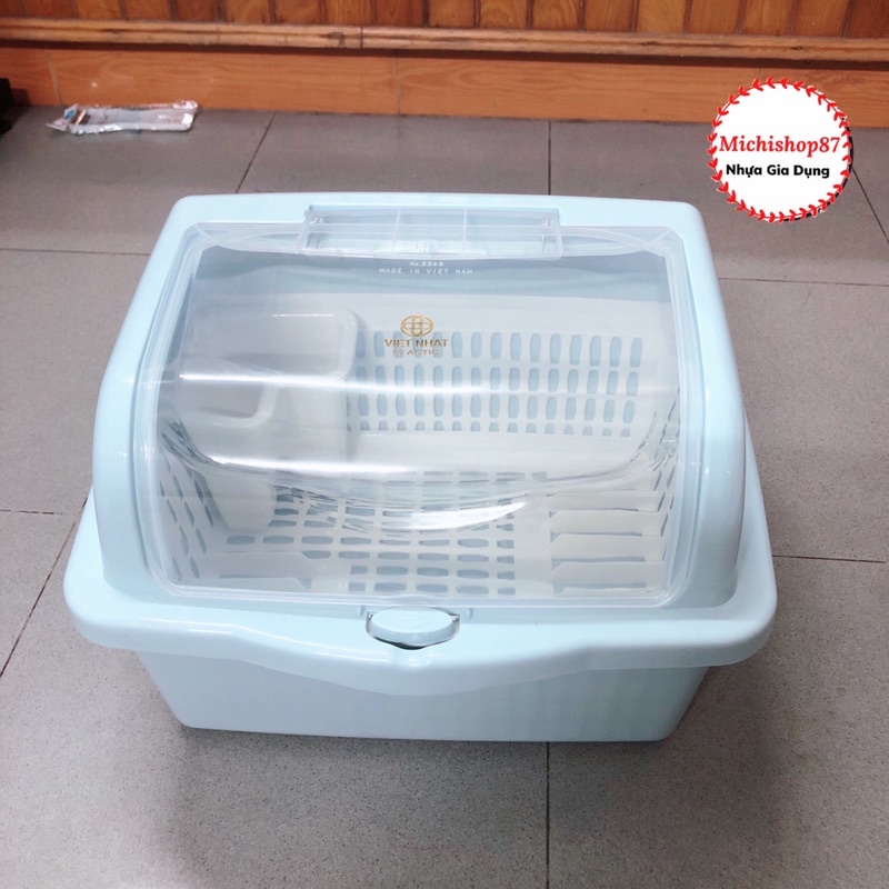 Rổ Úp Chén Bát Có Nắp Đậy Kèm Ống Đũa Nhựa Việt Nhật, Giá Úp Bát Có Nắp Đậy Có Khe Thoát Nước