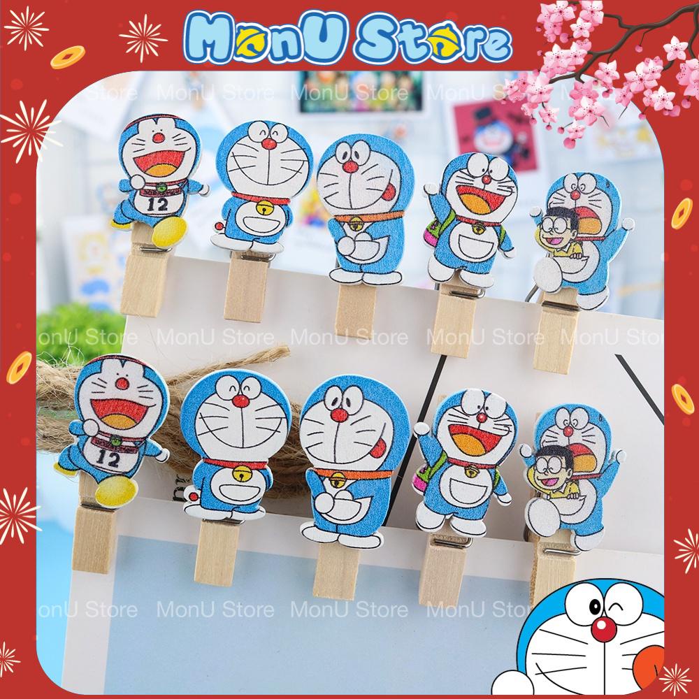 Kẹp gỗ kẹp ảnh SET 10 cái hình DORAEMON DOREMON dễ thương cute (tặng 140cm dây thừng treo) MON0041