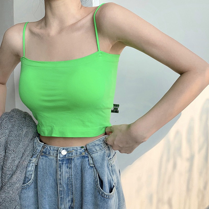 Áo Crop Top Hai Dây Có Mút Đệm Màu Sắc Trơn Phong Cách Hàn Quốc Thời Trang Cho Nữ