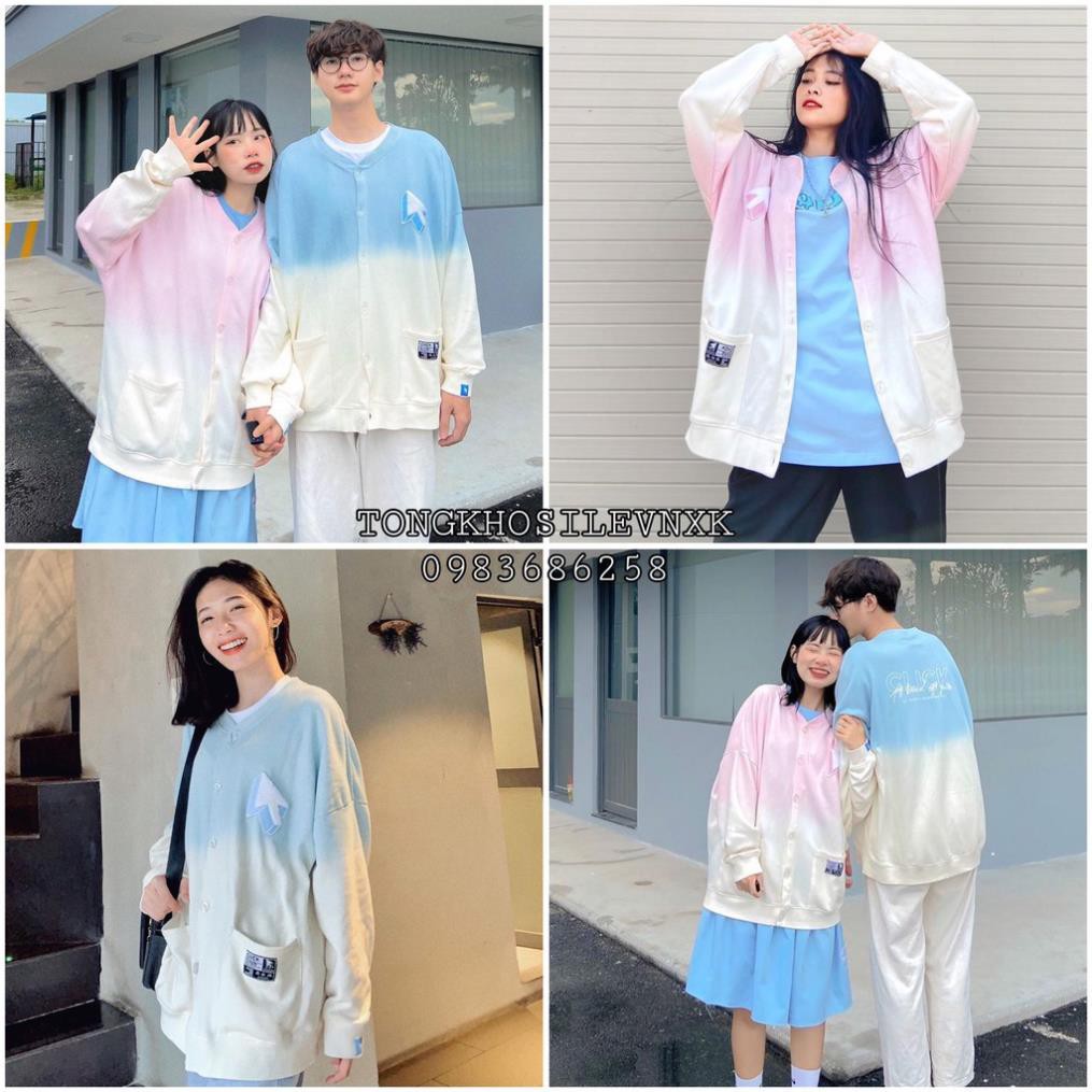 CARDIGAN CLICK - ÁO KHOÁC NỈ LOANG MŨI TÊN XANH HỒNG CÚC CÀI