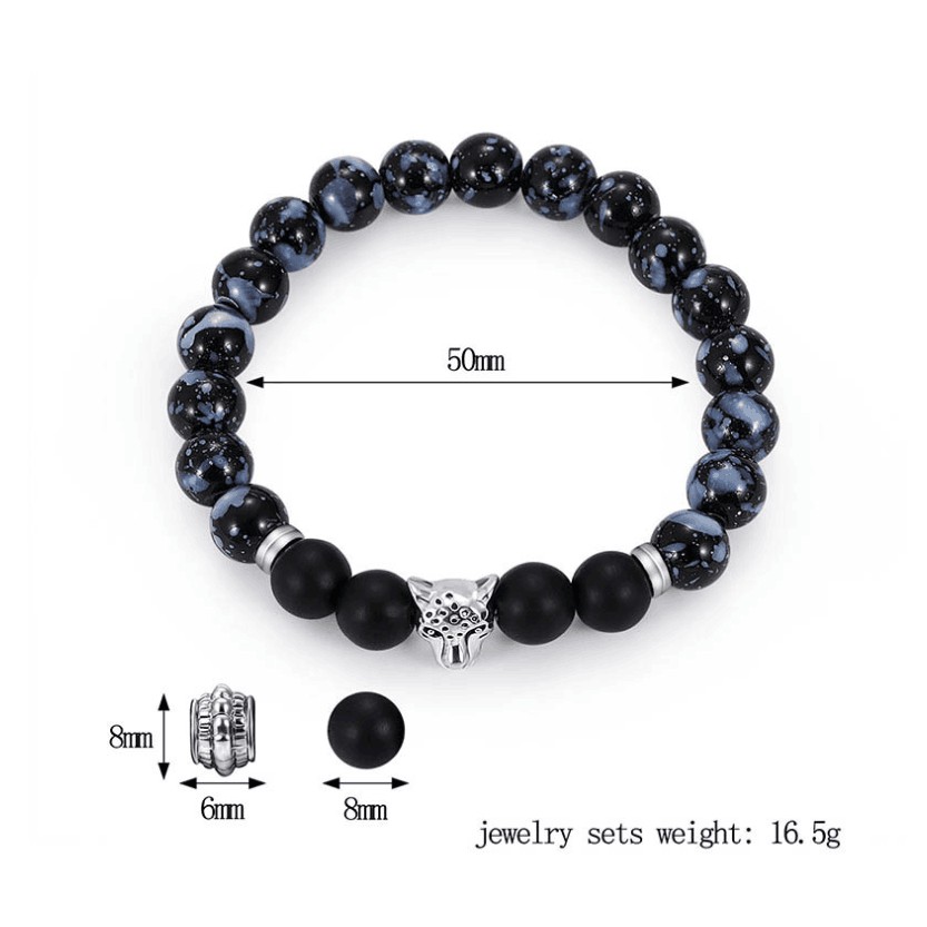 (FCC) Vòng Tay Đá Mã Năng Lượng Màu Đen Mặt Báo