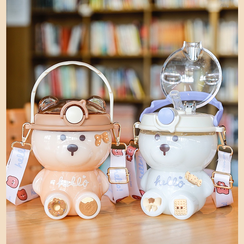 Bình đựng nước cute hình hoạt hình dễ thương dung tích 1000ml, bình nước cho bé hình gấu