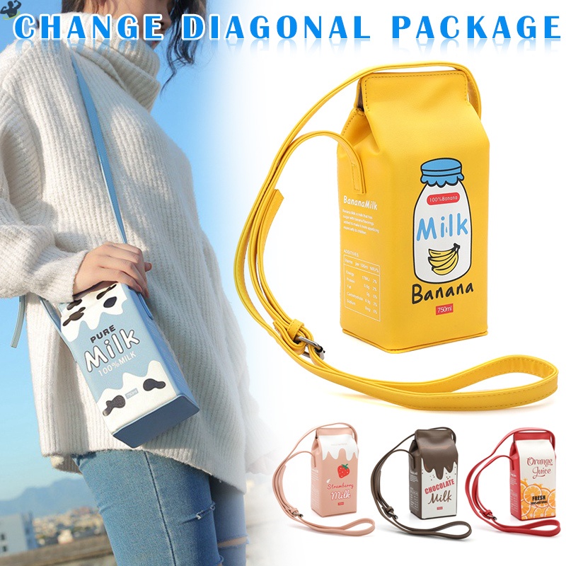 Túi Đeo Chéo Vai Hình Hộp Sữa Hoạt Hình Đáng Yêu Dành Cho Nữ Dễ Thương